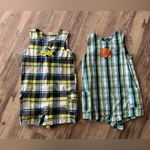 Set of 2 Carters pocketed overalls 24m featuring plaid design and fish detail